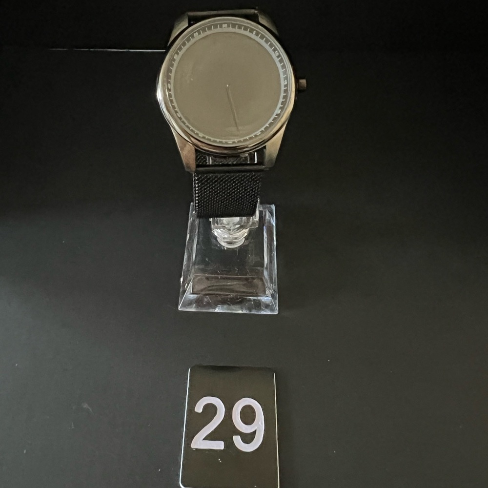 Mens Enmix design Silver Watch with Black Strap